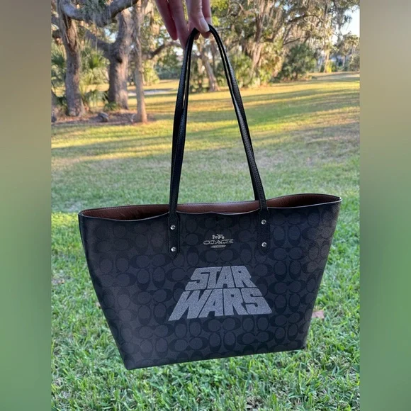 STAR WARS X COACH TOTE BLACK SILVER EUC - Picture 1 of 13
